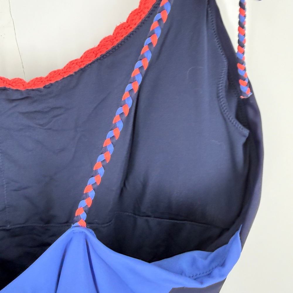 Aerie Navy Blue Colorblock One Piece Swimsuit Gold Trim Cheeky XXL - Picture 6 of 10